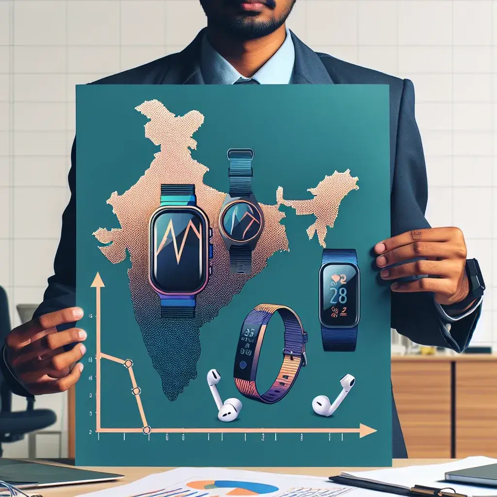 "Trends in India's wearable device market decline showcased in an infographic from IDC report analysis, illustrating the statistics of the third consecutive quarter drop in sales."